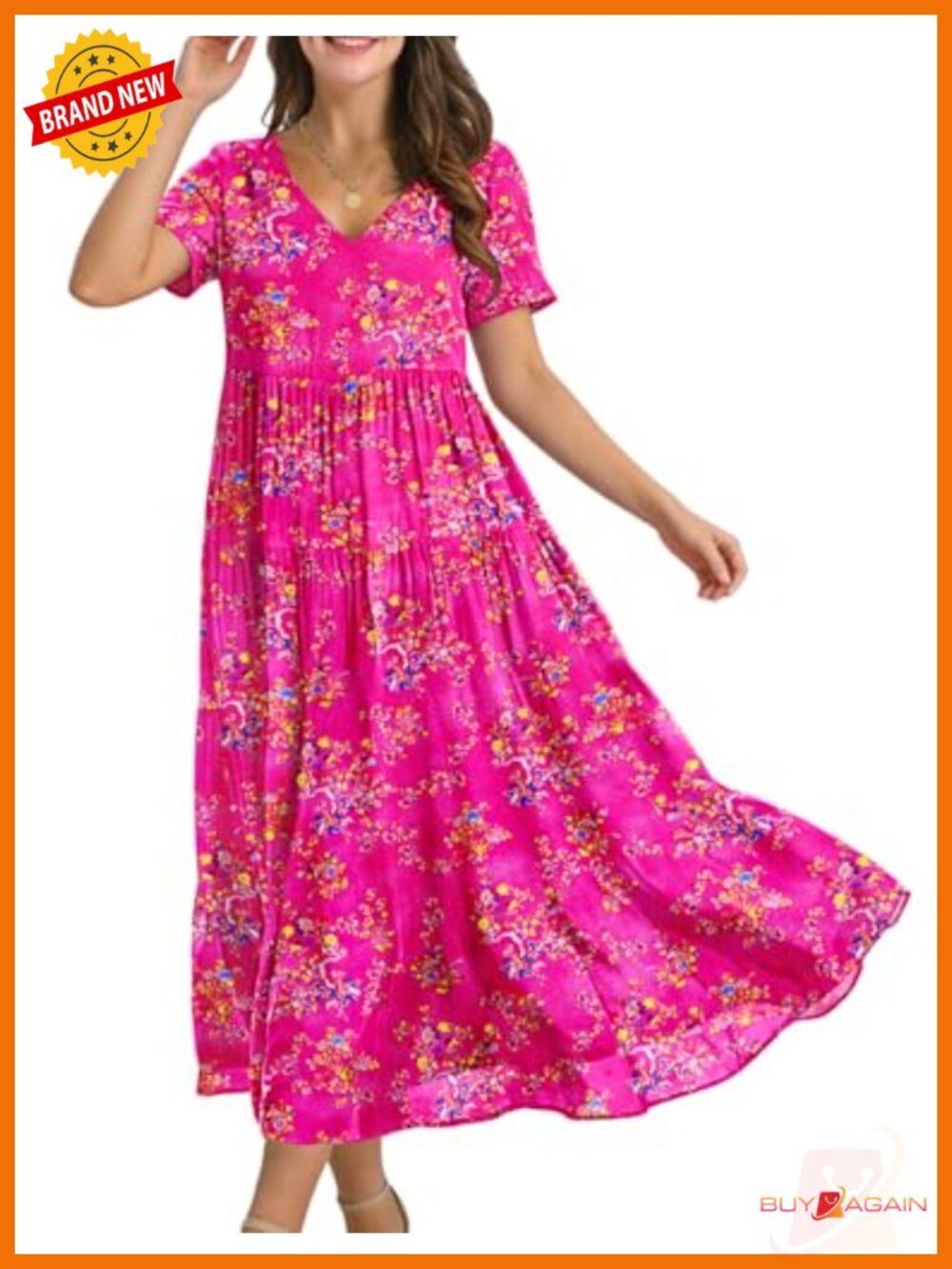 YESNO Women's Floral Maxi Dress Short Sleeve V Neck Swing with Pockets